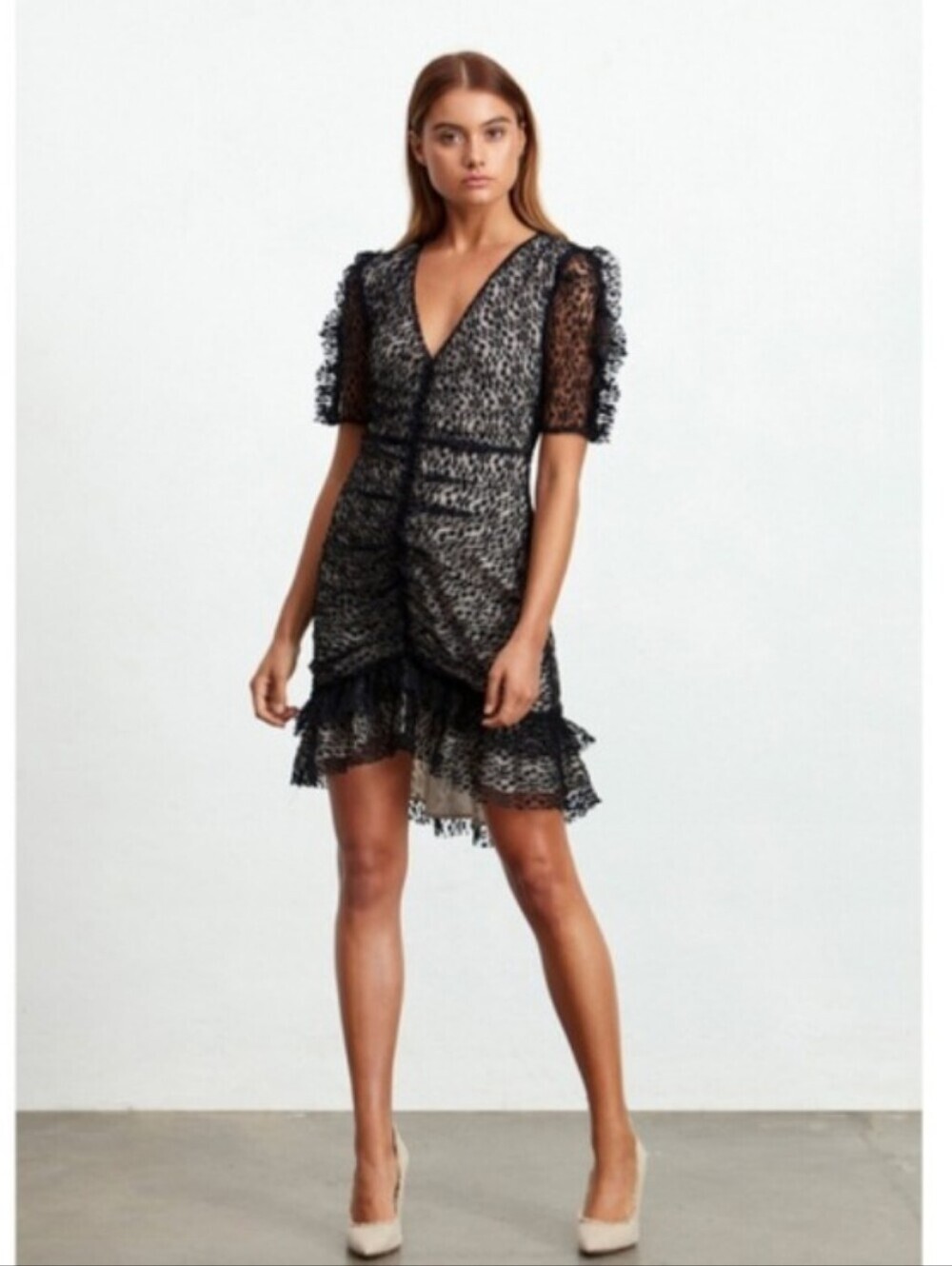 Elliatt Venice Black Chantilly Lace Ruched Mini Dress Size XS NWT!
